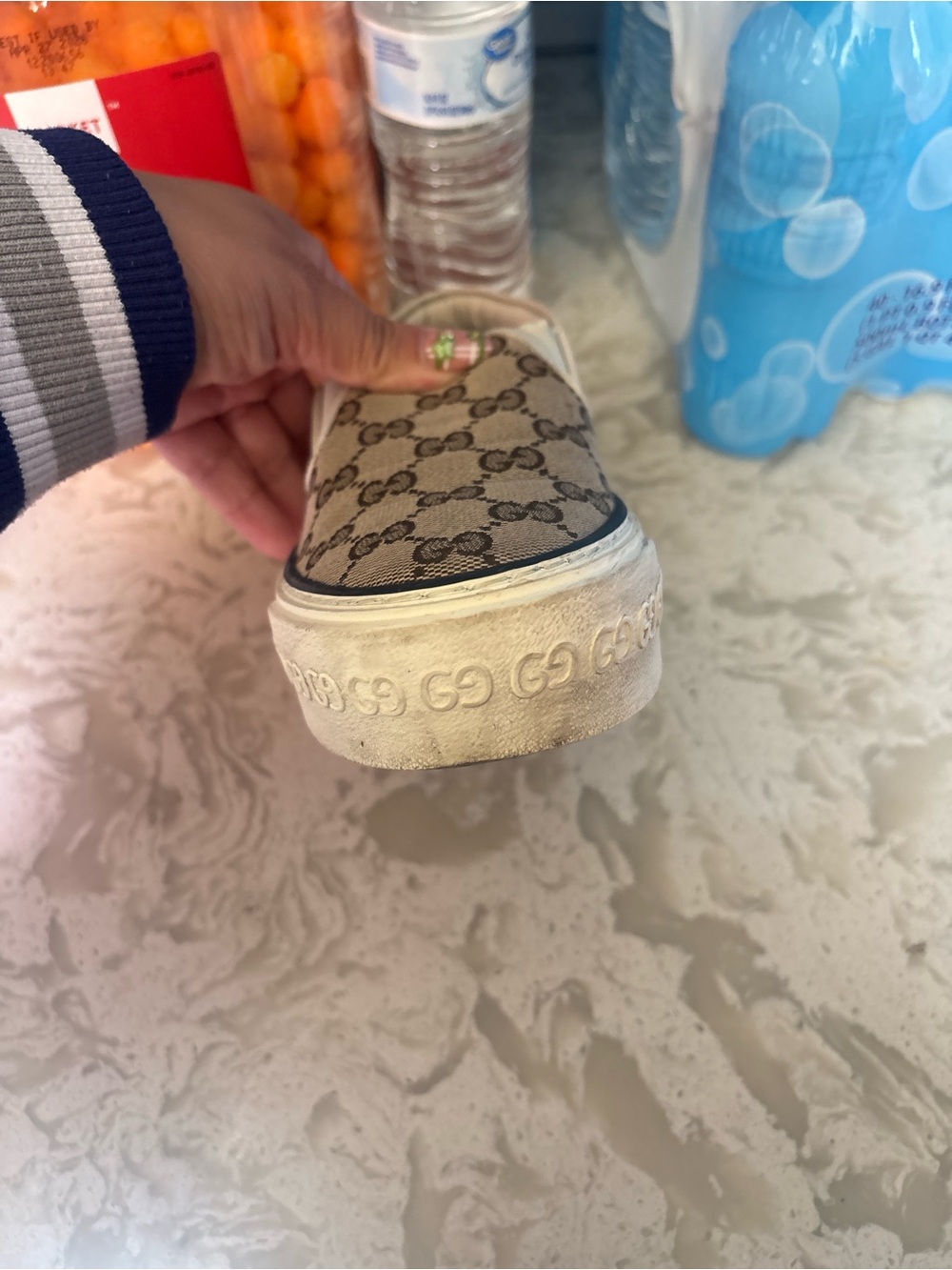 Gucci Beige/Brown Monogram Slip-On Sneaker - Picture 2 of 4